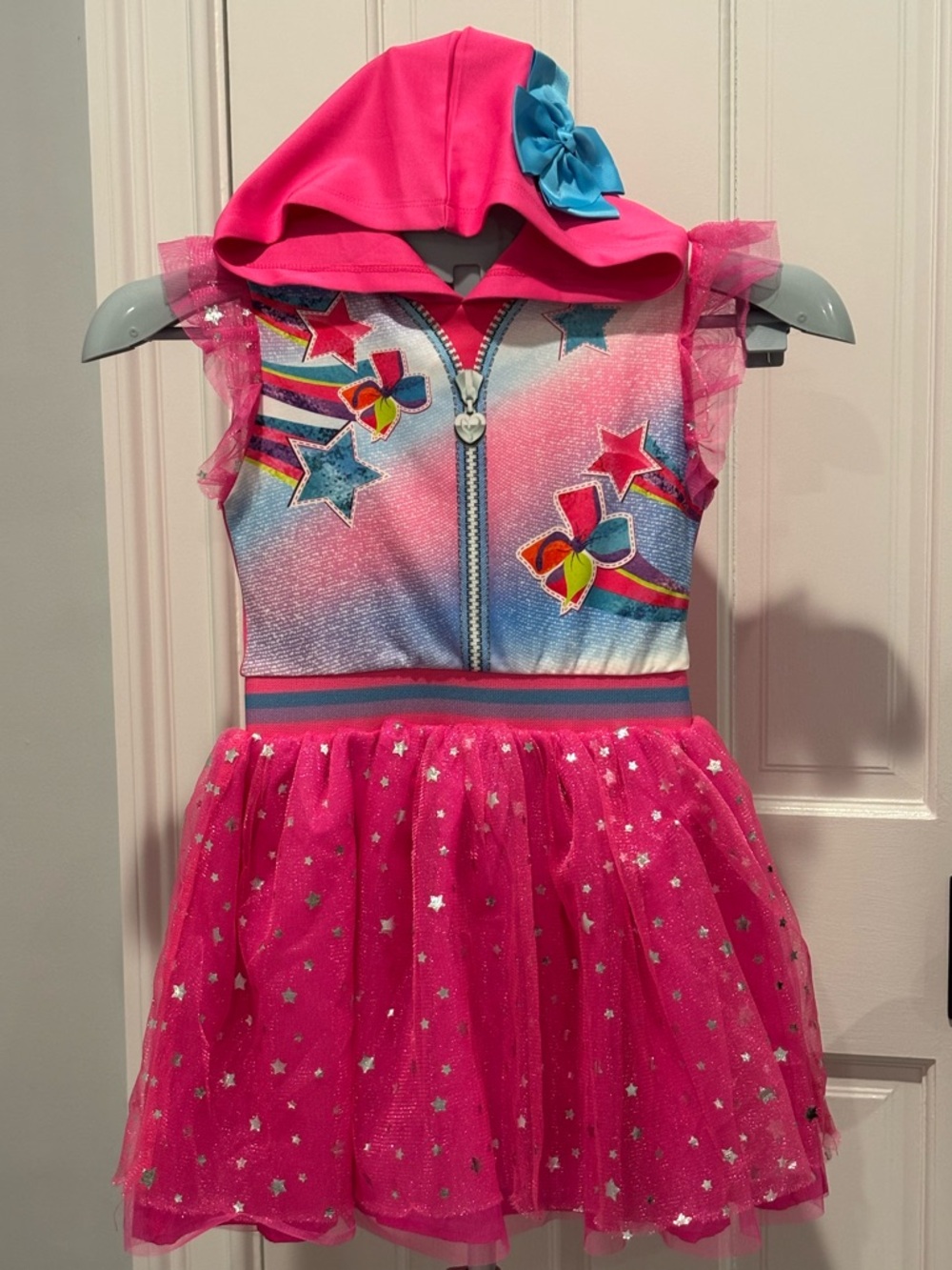 JoJo Siwa Pink Hooded Star Rainbow Tulle Dress, Size 6/6X